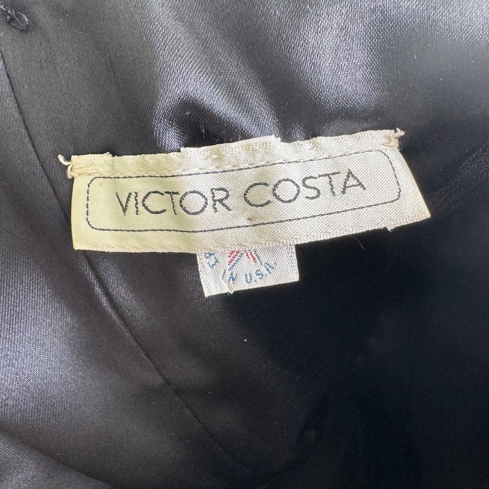 Victor Costa Black and Cream Off the Shoulder Velvet Gown - Picture 3 of 5